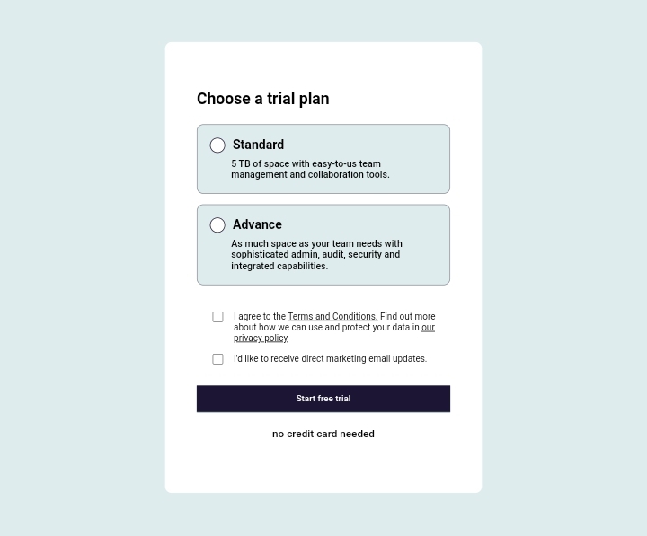 Choose a trial plan